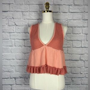 POL Sleeveless V Neck Mini Babydoll Tank Top With Ruffles size S
